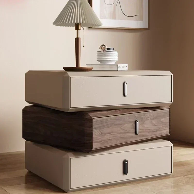 Rotating Solid Ｗood Ｎightstand Modern White Drawer Nordic Hotel Bedside Table Cabinet  Modern Mesitas De Noche Furnitures