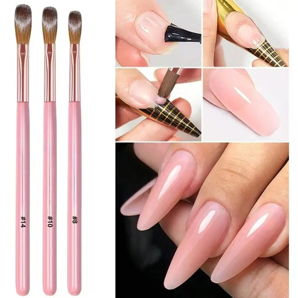 Rosa Griff Nagelkunst-Pinsel 3-teiliges Set Französischer Kristall-Schnitzstift Acryl-Anwendung Malerei Maniküre-Werkzeuge für Nageldesign – Detail 3