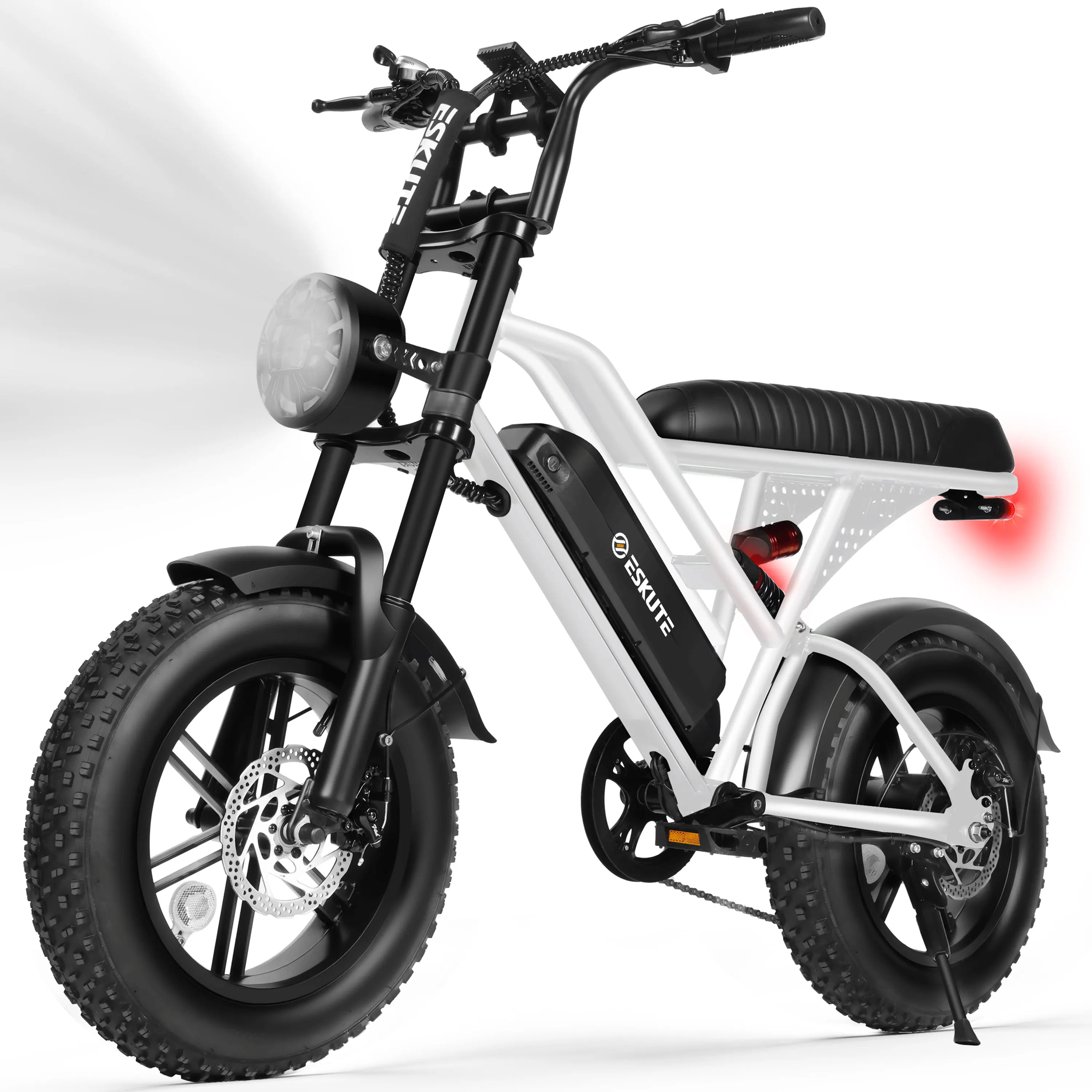 Eskute V100 Electric Dirt Bike, 1500W Peak 20MPH+ 48V13Ah Battery Motorcycle, All Terrain Dual Suspension E Bike , Ebike Up to 60 Miles Range, 16"x4" Fat Tire,  7-Speed，UL2849 image 6