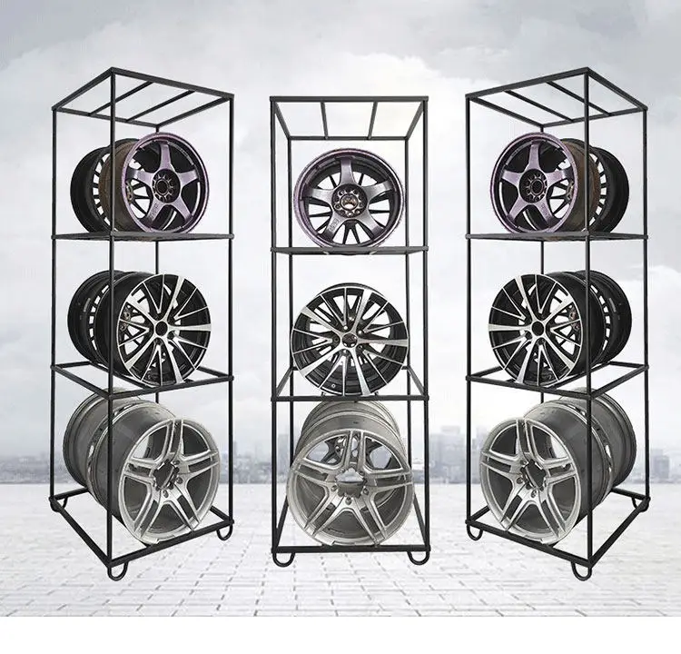 Automobile wheel display rack, tire steel rim shelf,  store modification and disassembly, can put three-layer double-sided tire