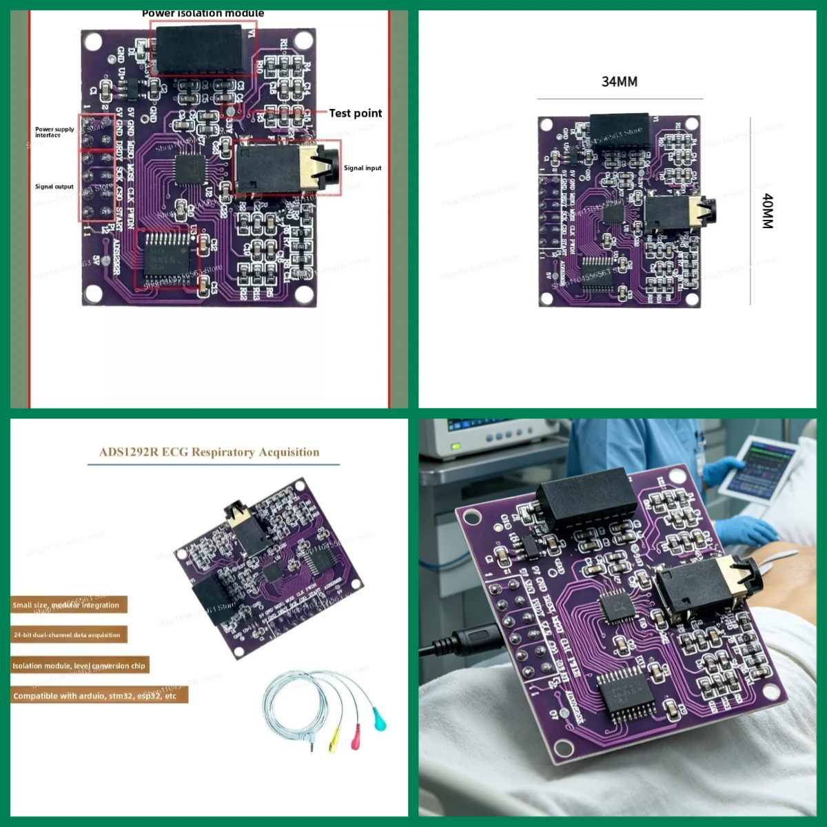 ADS1292R wireless ECG acquisition module, with breath detection function, ECG signal transmission development board