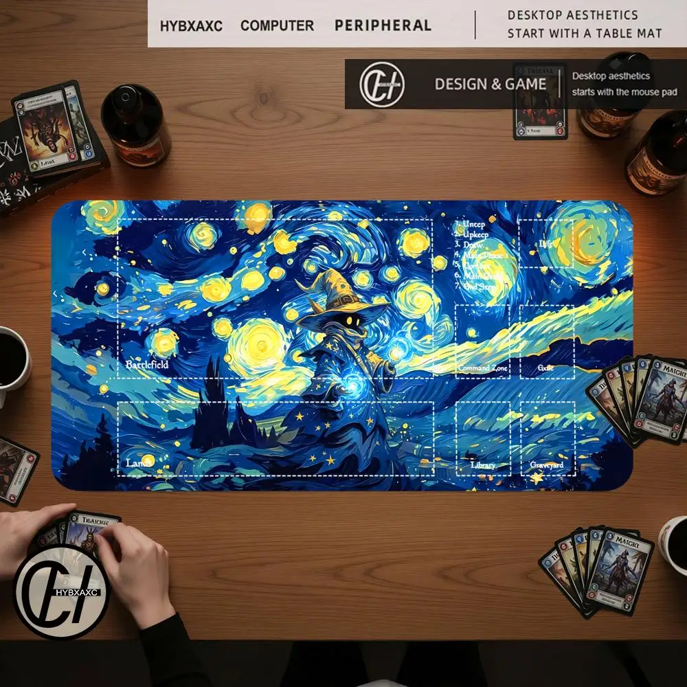 HYBXAXC Mouse Pad TArtistic Starry Sky and Wizard MTG Playmat Magic Card Battle Non-Slip Durable Commander playmat tapete mag