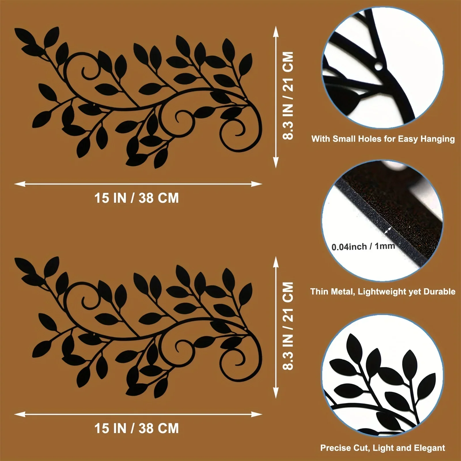 

Hello Young 2Pcs Metal Tree Leaf Wall Mounted Decor Black Vine Olive Branch Leaf Wall Art Ornament Wall Hanging Sign Kids Room K