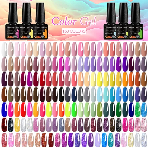 Imagen 2 del producto MEET ACROSS 160 Colors 7.3ml Gel Nail Polish Vernis For Nails Spring Pink Nude Neon Semi Permanent UV Gel Varnish Nail Art