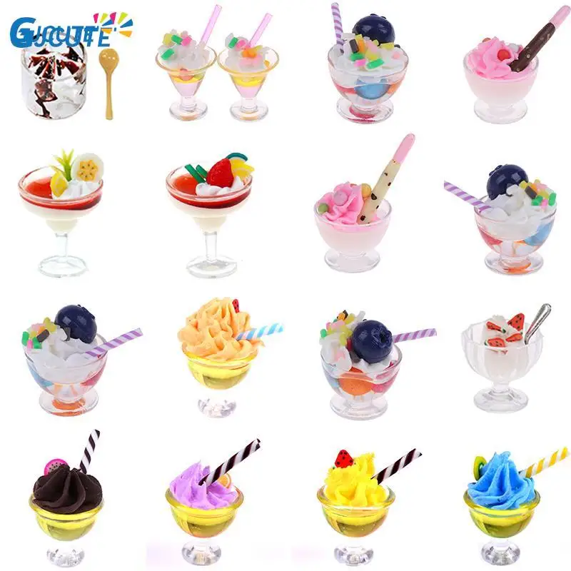 1pc Drink Ice Cream Cups Set Model Pretend Play Mini Food  Fit Play House Toy Doll Accessories Dollhouse Miniature