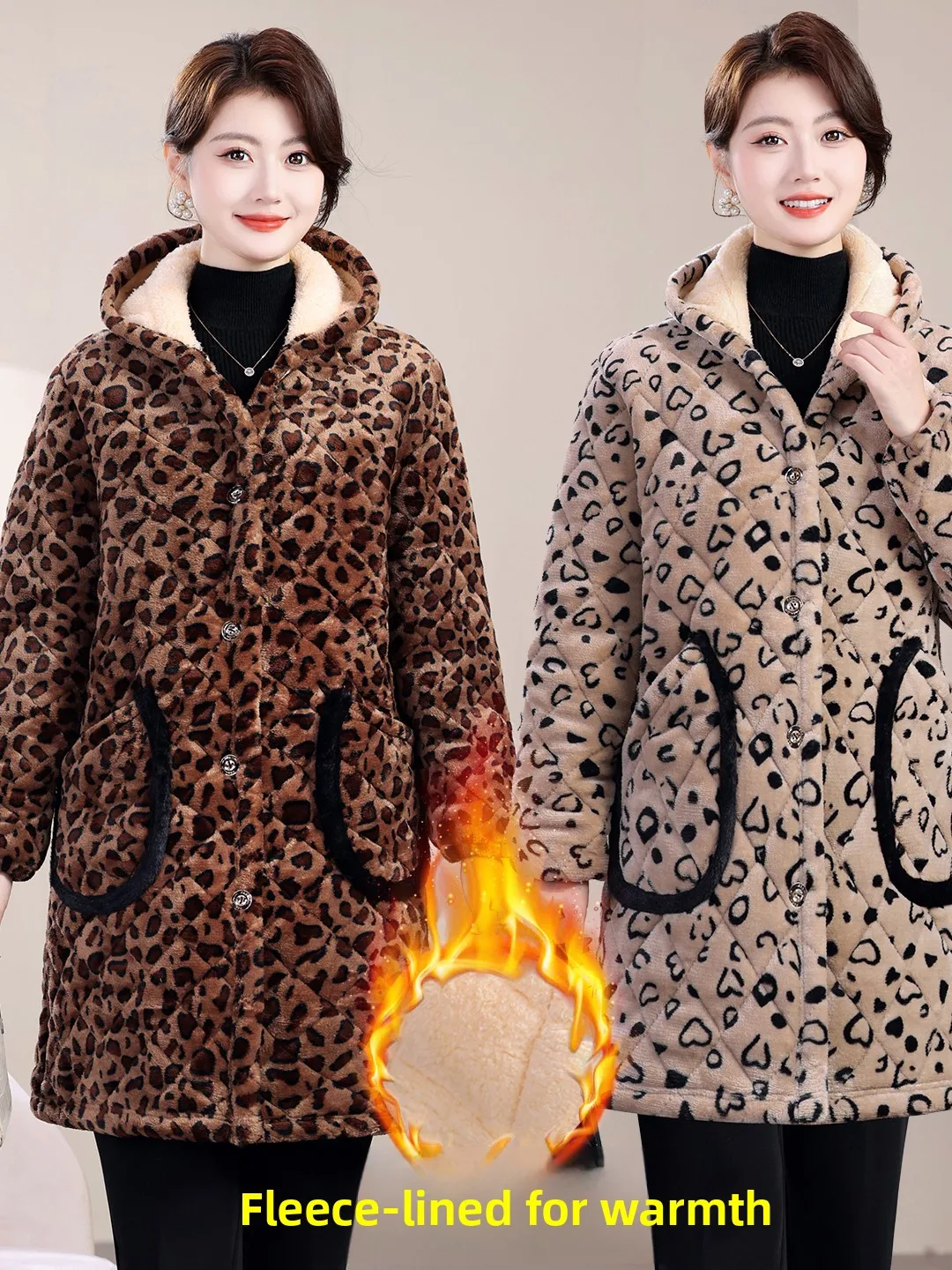 

Ladies Thiened Winter Home Clothes Hooded Faion Mom Cotton Clothes Fce-Lined Cold-Resistant Cotton Coat Workwear Coverall