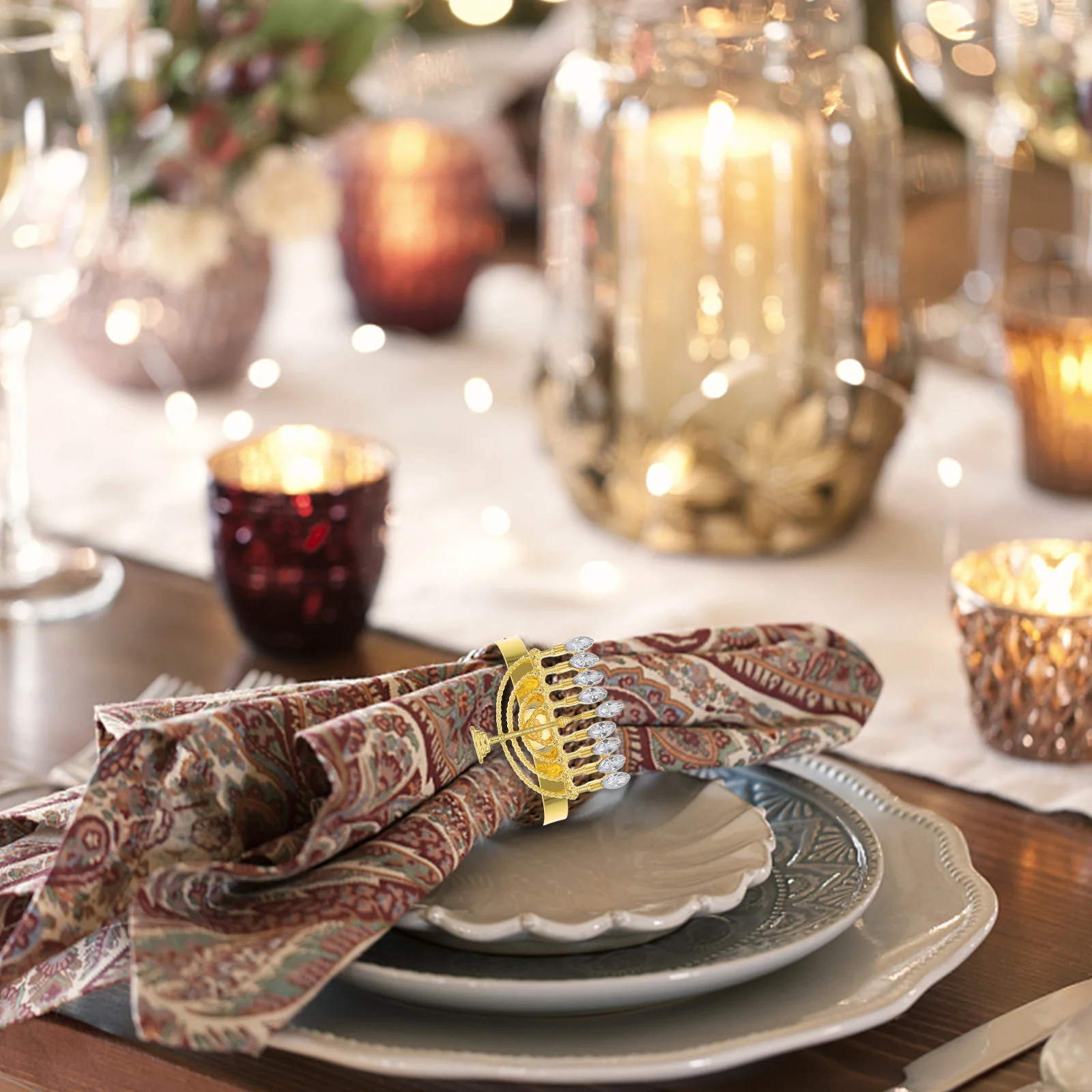 6 قطعة حلقات المناديل سبيكة هانوكا الشمعدان على شكل الجدول اكسسوارات أنيقة منديل مشبك ديكور لمطعم مأدبة الحفلات الجدول