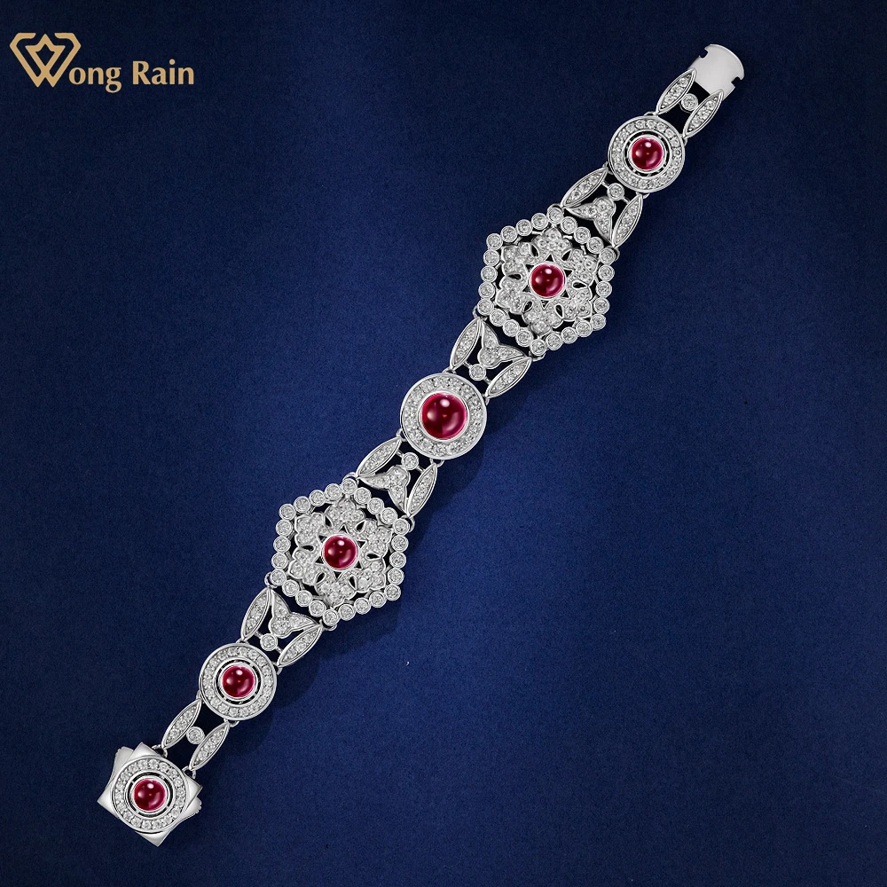 

Wong Rain Luxury 925 Sterling Silver 1.5CT Round Lab Ruby Sapphire Gemstone Bracelets Fine Jewelry For Women Anniversary Gift