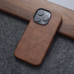 Retro Crazy Horse Leather for MagSafe Phone Case For iPhone 17Pro 16Pro Max 15 14 13 Simple Leather Texture Magnetic Phone Case