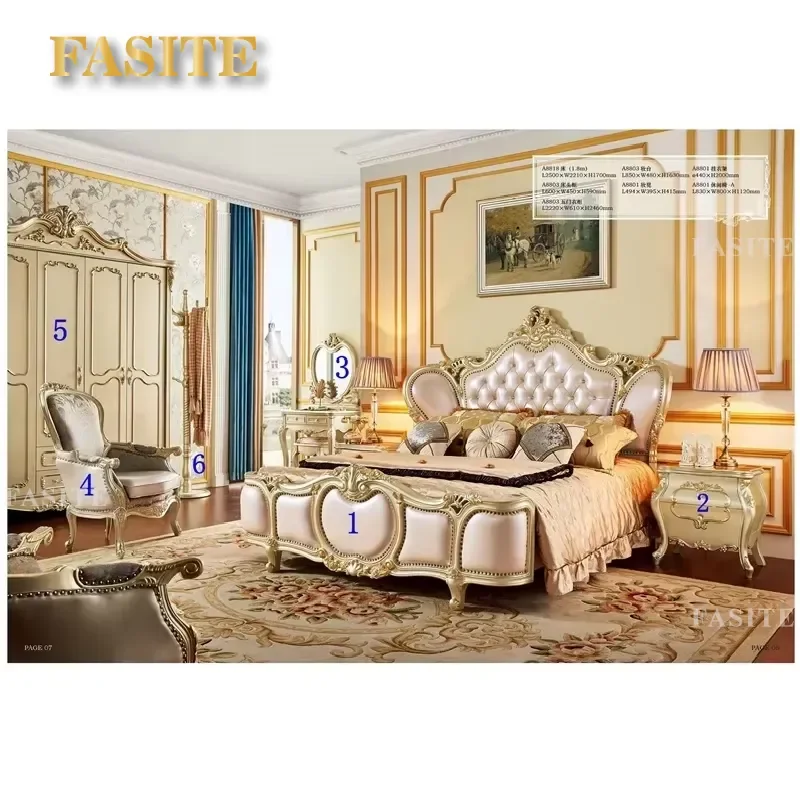 For Modern European Style Bedroom Furniture Set Champagne Color Luxury Hotel Bed Frame Fashion Home Decor Hot Sale