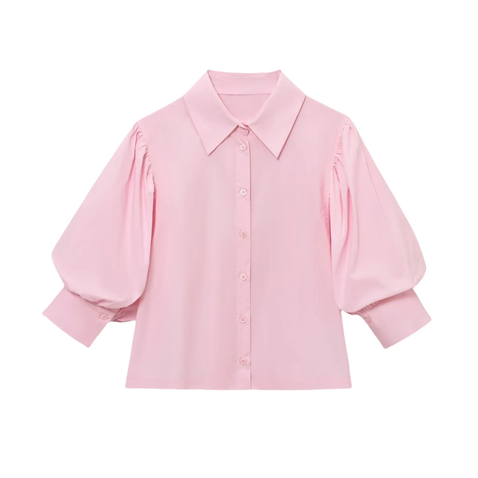 

Taop&Za 2025 Womens Collared Button - down Shirt with Puff - style Three - quarter Sleeves and Front Button Closure
