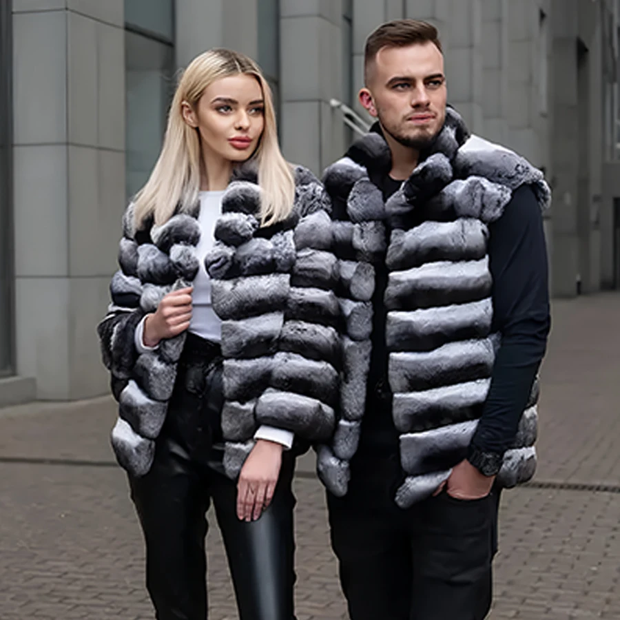 Chinchilla Rex Rabbit Fur Vest Short Real Fur Vest Full Skin Natural Rabbit Fur Coat High Quality Warm Winter Jacket For Man