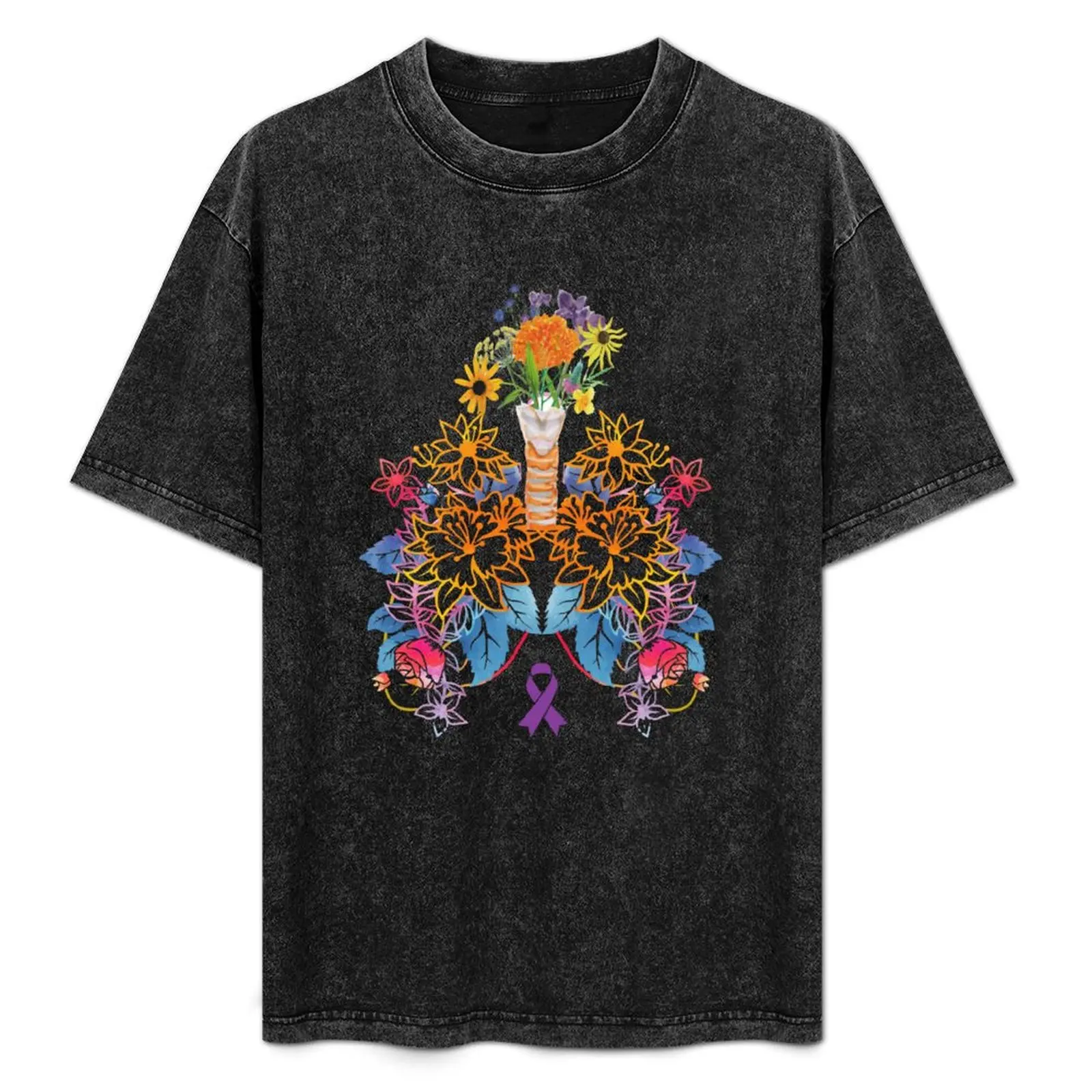 

Lungs Floral Lungs Cf Cystic Fibrosis Colorful Flowers Respiratory Therapist T-Shirt Soft Basic Cotton Short Sleeve Tee