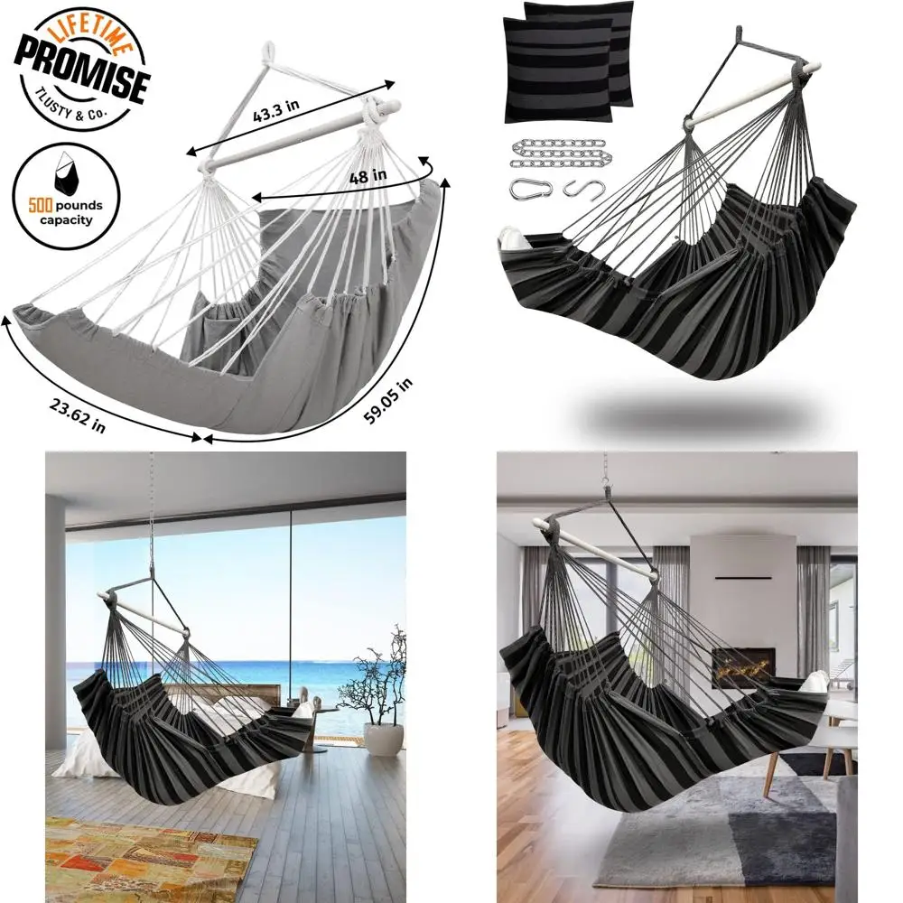 

Indoor/Outdoor Hammock Swing Chair with Footrest, 500 lbs Capacity, Steel Bar, 2 Cushions