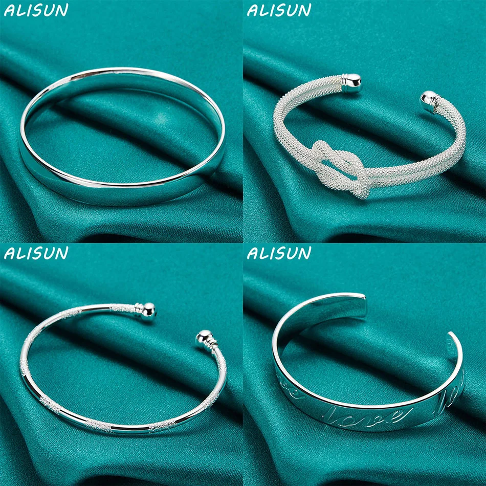 

ALISUN 925 Sterling Silver Bangle Geometric Bracelet For Women Fashion Jewelry Charm Grace Noble Wedding Accessories