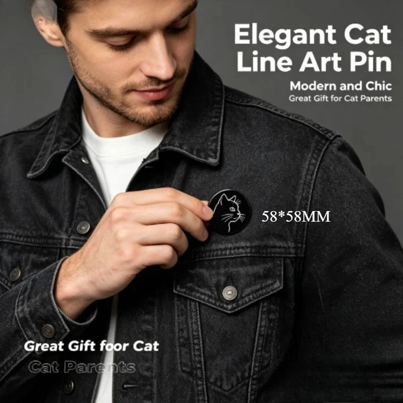 Elegant Line Art Black Cat Enamel Pin Minimalist Animal Brooch for Denim Jacket Backpack Badge Fashion Jewelry Gift