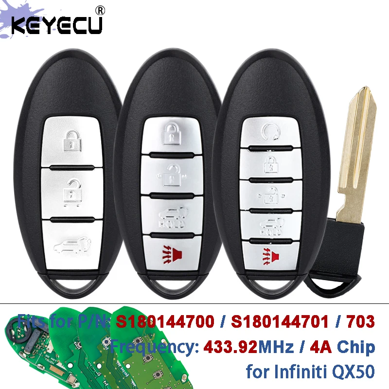 KEYECU KR5TXN1 S180144700 S180144701 S180144703 433.92MHz 4A Chip Keyless-Go Smart Remote Key Fob for Infiniti QX50 2019-2021