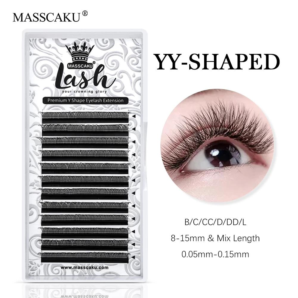 

YY Eyelashes Extension Lashes Y Shaped 0.07mm D Curl 8-15mm Single Tray Lash Extension Easy Premade Fans 2D lashes