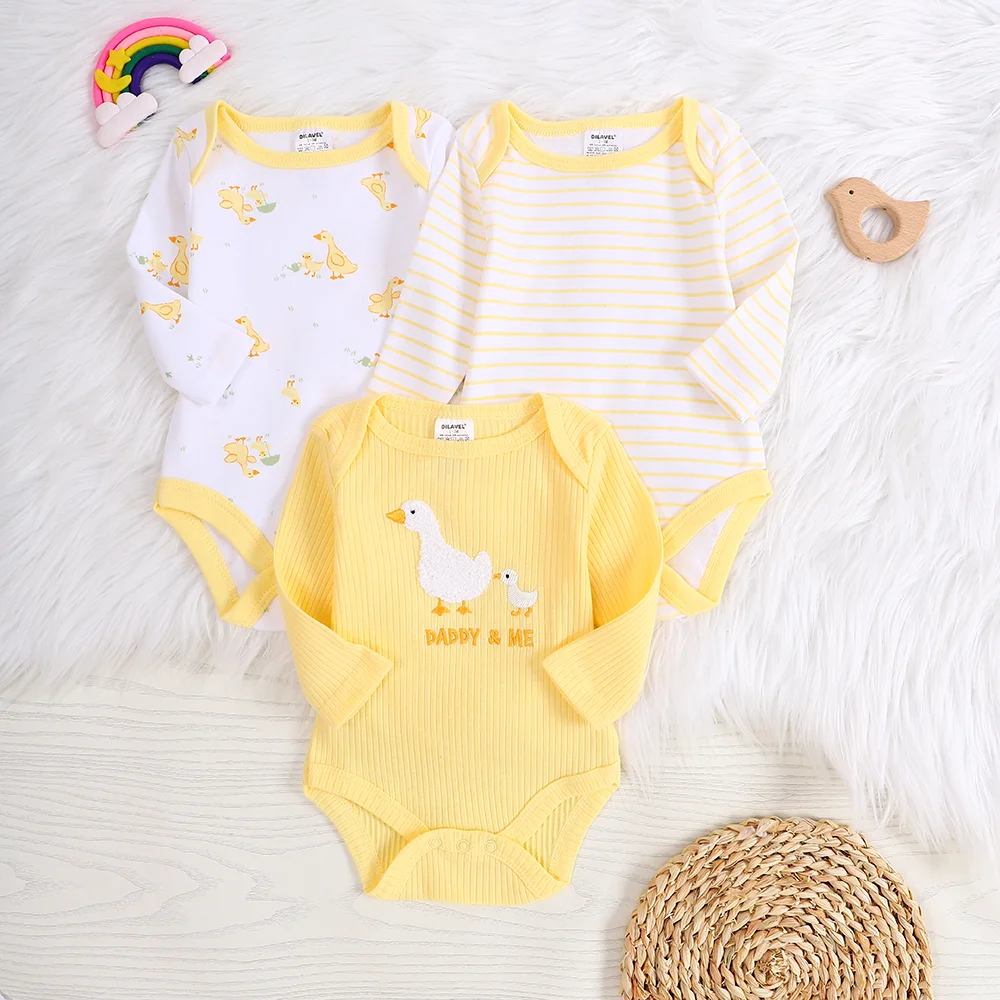 3PCS Baby Girl Onesie New Style Baby Girl Clothes Spring/Autumn Long-Sleeved Onesie Cotton Fabric Suitable for 0-9 Months