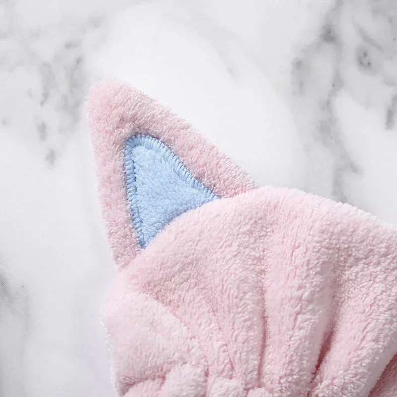 Cute Cat Microfiber Hair-drying Towel Bath Cap Strong Absorbing Drying Long Soft Special Dry Hair Cap Towel with Coral Velvet