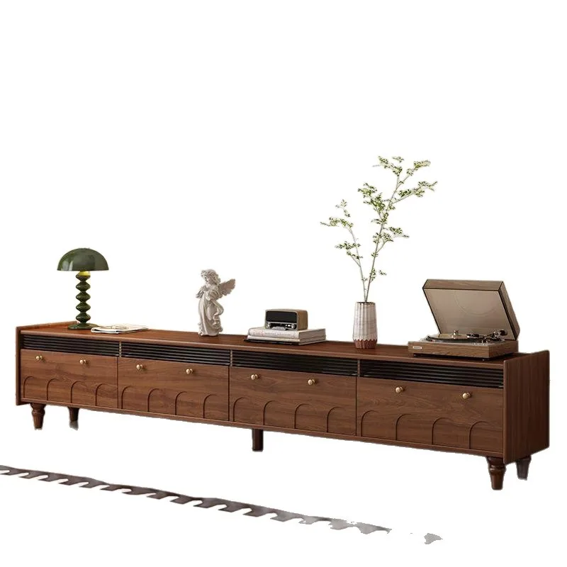 American retro TV cabinet solid wood paint living room storage cabinet integrated floor-to-ceiling antique TV cabinet