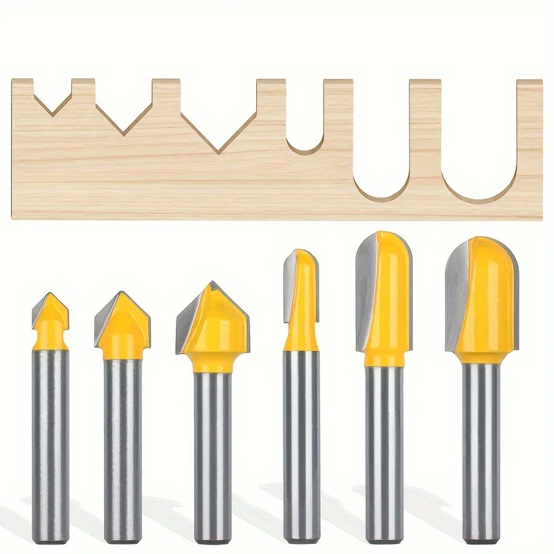 6pcs Woodworking Router Bit Set:Deep Round Bottom, Slotting, and Corner Radius Bits for Precision Cutting and Edge Trimming