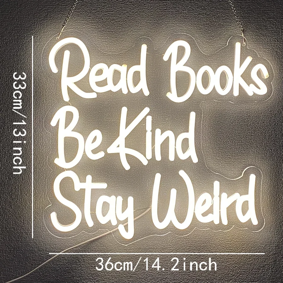Read Books Be Kind Stay Weird Neon Sign - Classroom Lights for Teachers - Neon Sign for Book Lovers, Students -USB Powered