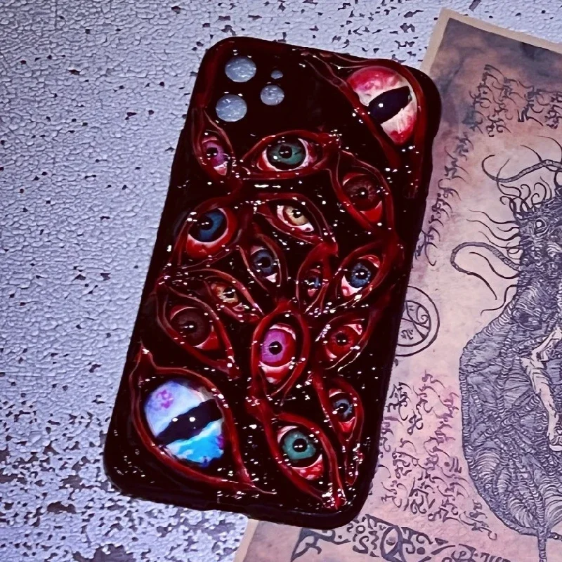 4117 Original 3D Handmade Mobile Phone Case Cthulhu Art Scarlet Eyes Dark Gothic Style Mobile Phone Case Custom Christmas Gift