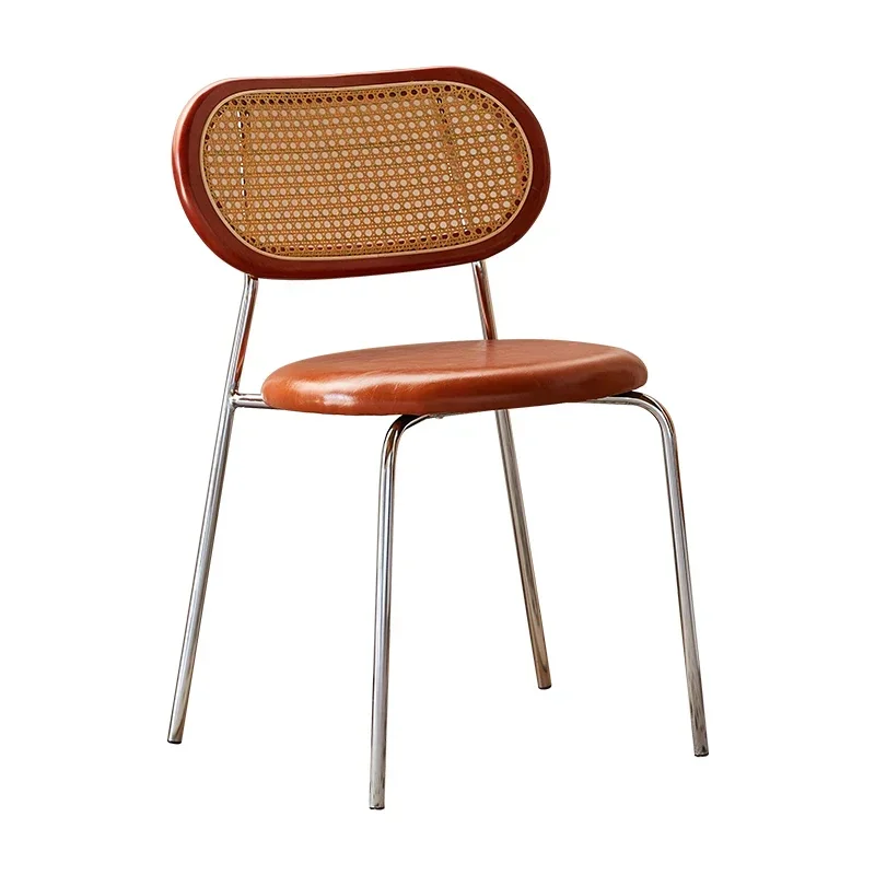 #L Furniture Nordic Household Mobile Rattan Dining Chair Household Solid Wood Restaurant Sillas Comedor Medieval Chair view 4
