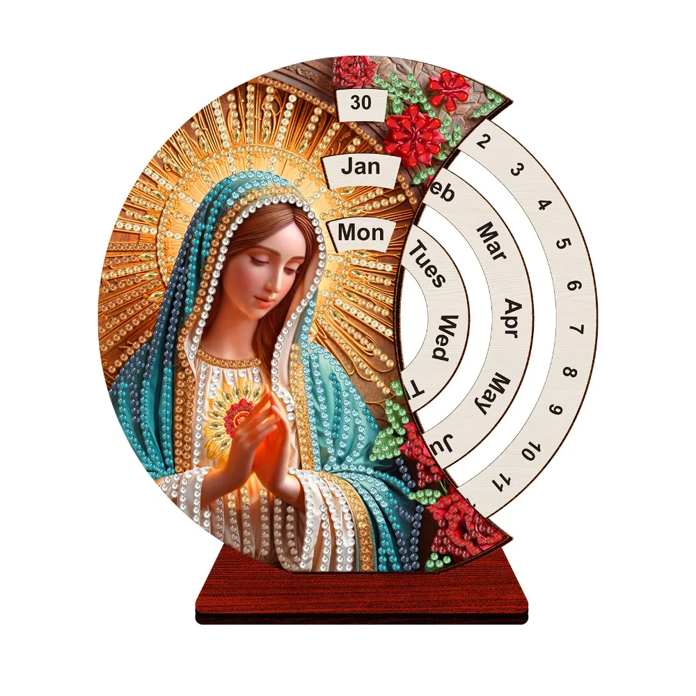 

3D Diamond Art Perpetual Calendar Kits Wooden Handmade Diamond Art Calendar Rotating DIY Diamond Painting Calendar For Adults