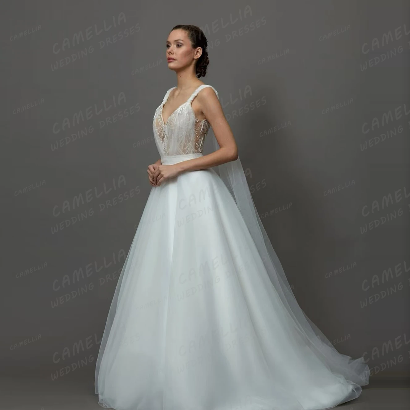 Vestidos de casamento feminino princesa apliques, uma linha, querida, sexy, sem mangas, cintas de espaguete, vestidos de noiva, tule, novia