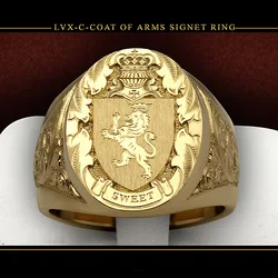 Bague en or jaune 14 carats pour hommes, insigne de bouclier de discussion de la couronne, sceau royal de document, cadeau de fête pour garçon, tendances, 2023