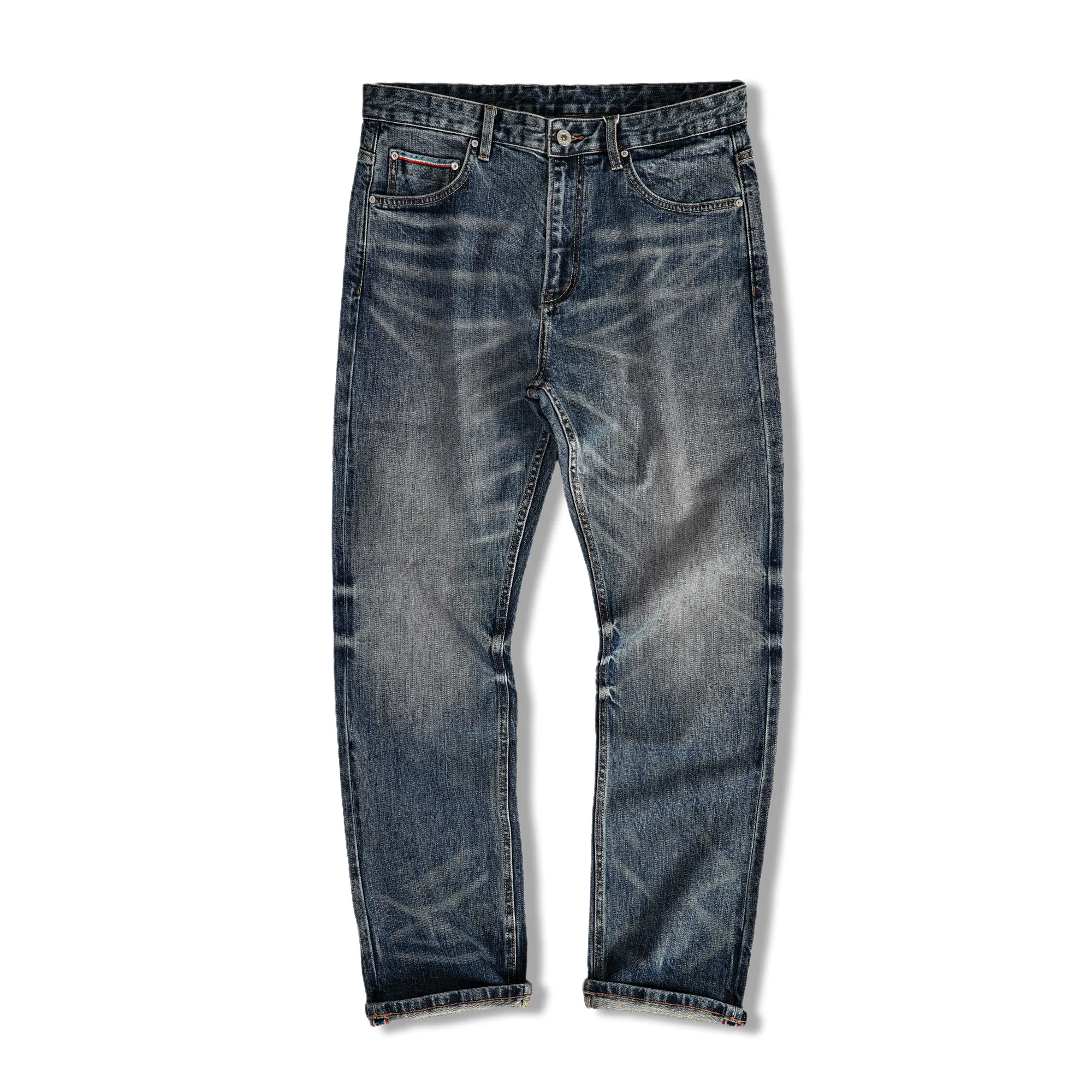 

AmeKaji Heavyweight 15oz Selvedge Denim Jeans American Vintage Heavy-Duty Washed Light Luxury Regular Straight Pants for Men