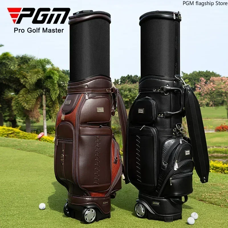 PGM Golf Bag with Pulleys, Microfiber Leather Aviation Bag, Multifunctional Telescopic Golf Bag QB044