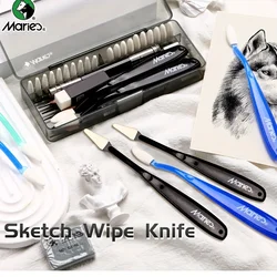 Marie's 23pcs Art Sketch Wipe Knife with Box,Rubbing Blending Brush,Smearing Tool for Sketching,Drawing,Mixing for Adults,Artist