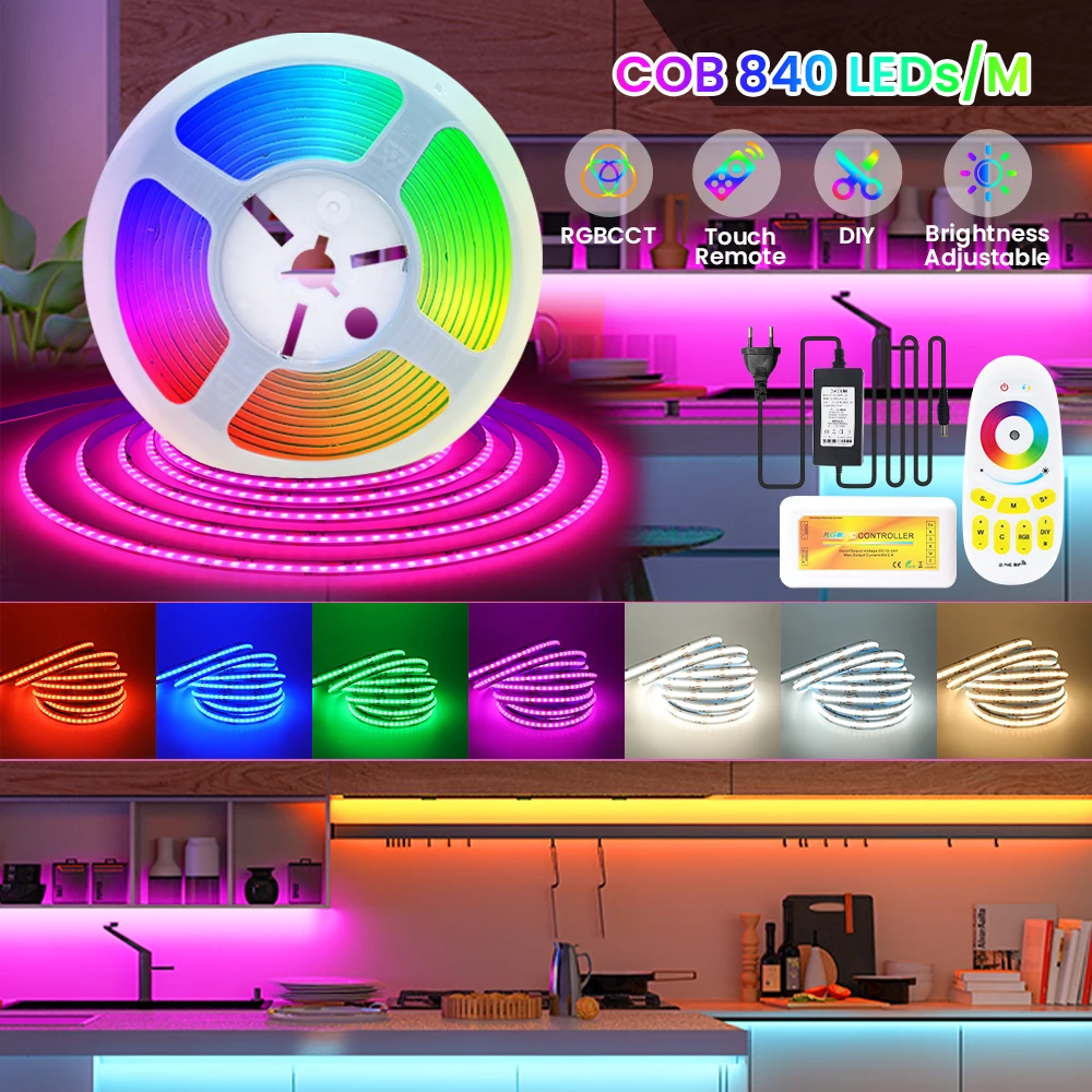 Dc 24V Cob Led Strip Licht Rgb Rgbw Rgbww Rgbcct Flex Fcob Led Tape Diode 784 840Leds/M Hoge Dichtheid Dimbare Fob Lineair Lint