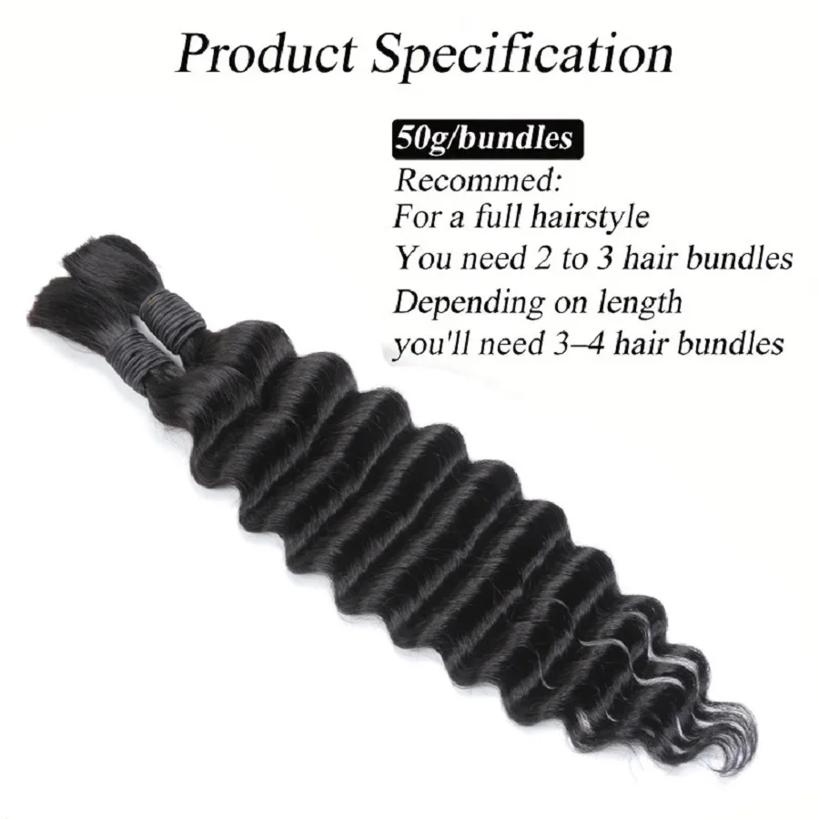Human Braiding Hair Deep Wave Bulk Hair For Braiding No Weft 100%Brazilian Virgin Human Hair For Boho Knotless Braids 50g/Bundle