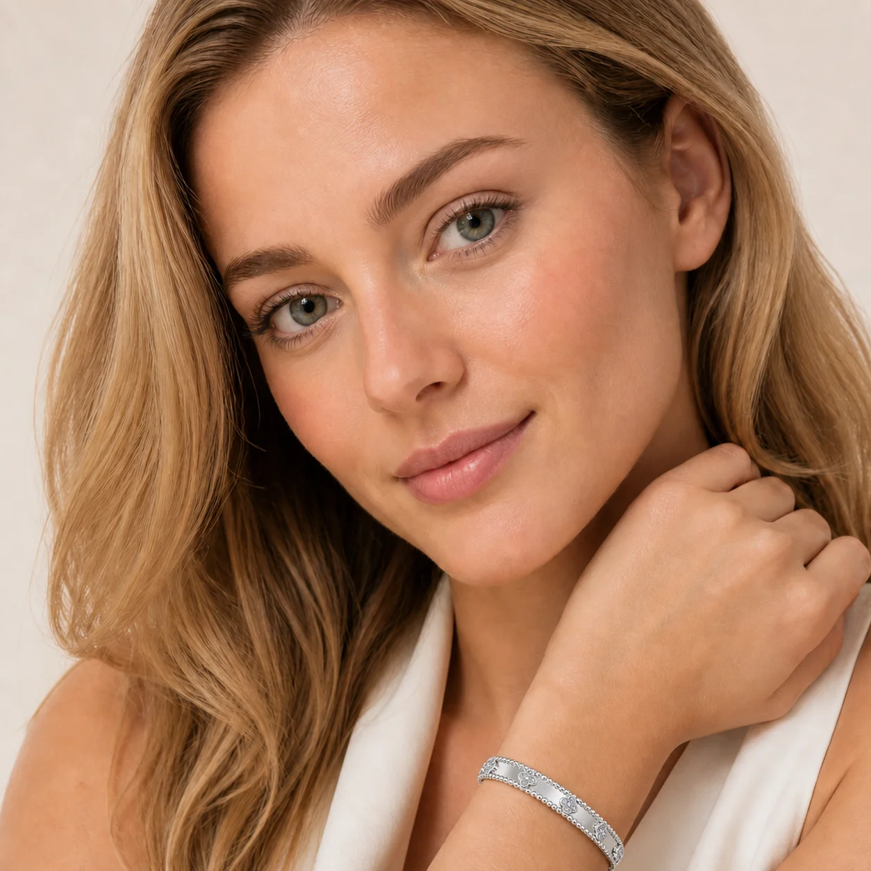 Moissanite Bangle Bracelet S925 Sterling Silver Beaded Edge Geometric Floral Stackable Women Fine Jewelry