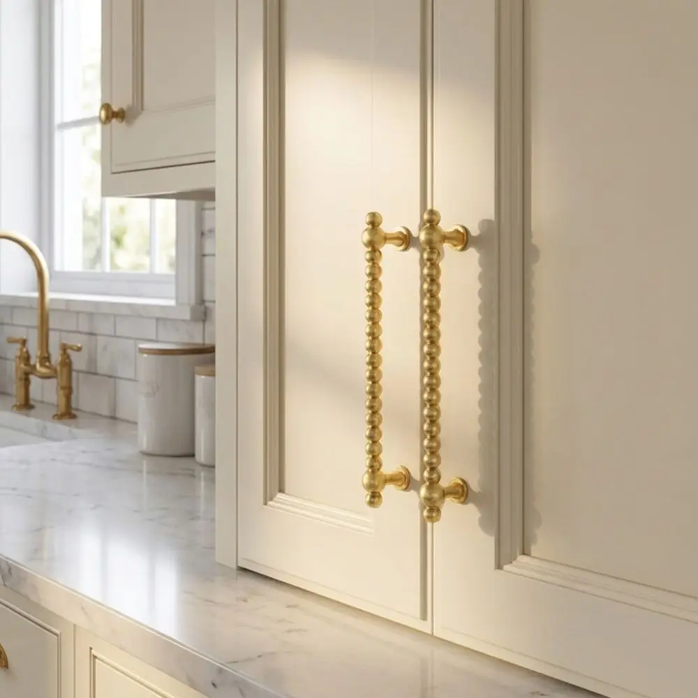 Zinc Alloy Cabinet Pull Handles Smooth Surface Long Bar Beaded Drawer Pulls Anti Corrosion Sturdy Furniture Knobs Household