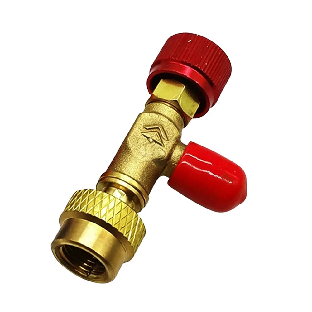Brass Safety Valve Charging Valve Set For AC Systems With Adjustable Opening Mechanism Red And Blue Adapters