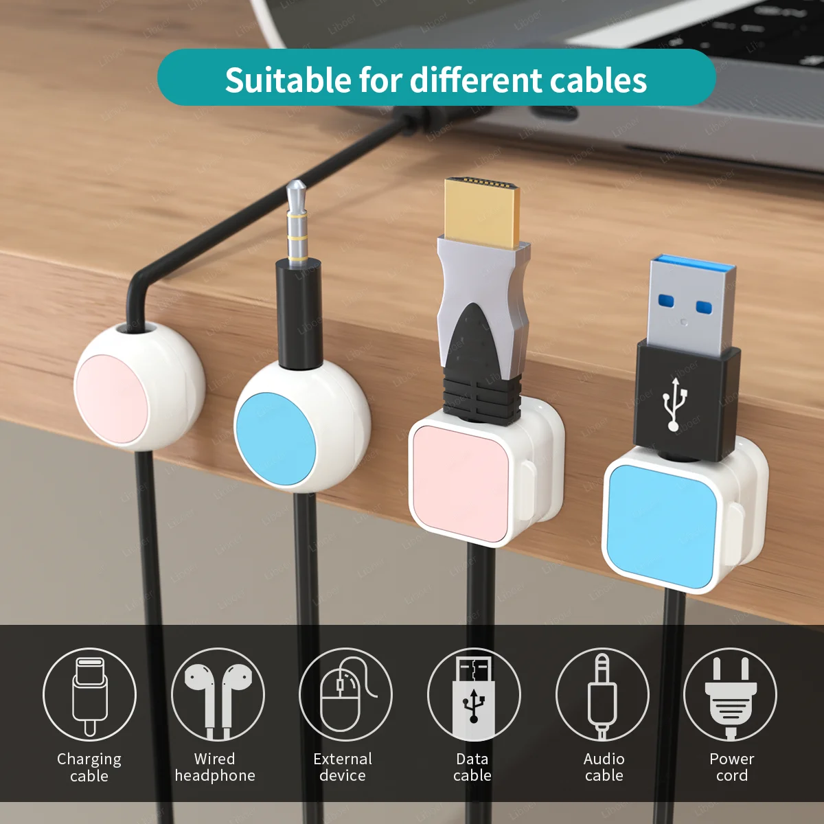 Magnetic Cable Clip Cord Holder Multi-Color Smooth Adjustable Adhesive Wire Keeper Organizer Under Desk Cable Management 3/6pcs