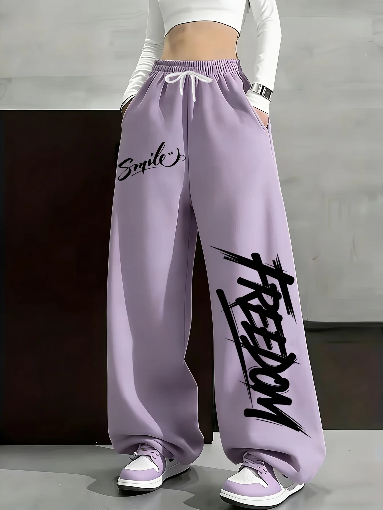 Unisex Quick Dry Hip Hop Streetwear Pants Wide Leg Sports Trousers Side Vertical Cursive Letter Print  Adults/Kids Pants