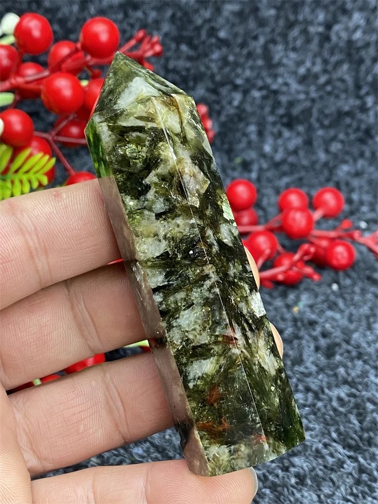 

Natural Beautiful Green Lepidolite Hexagonal Crystal Obelisk Reiki Healing Quartz Gem Energy Bar Office Home Decor Holiday Gift