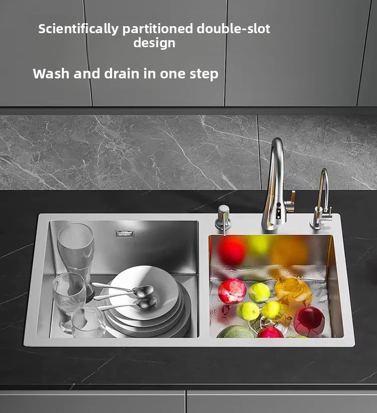 Kitchen Nano Partition Large Double Slot 304 Stainless Steel Kitchen Vegetable Basin