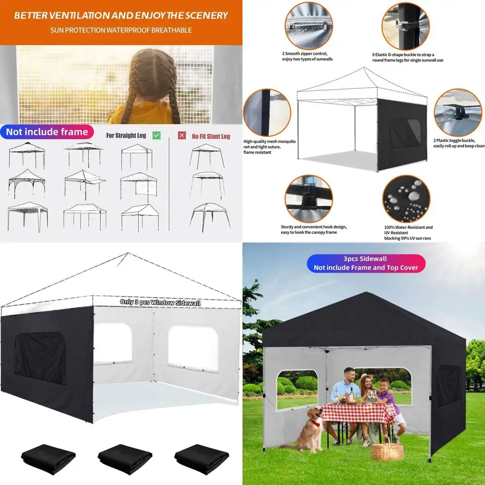 

3-Pack 10x10 Canopy Sidewalls with Windows for Outdoor Shelters