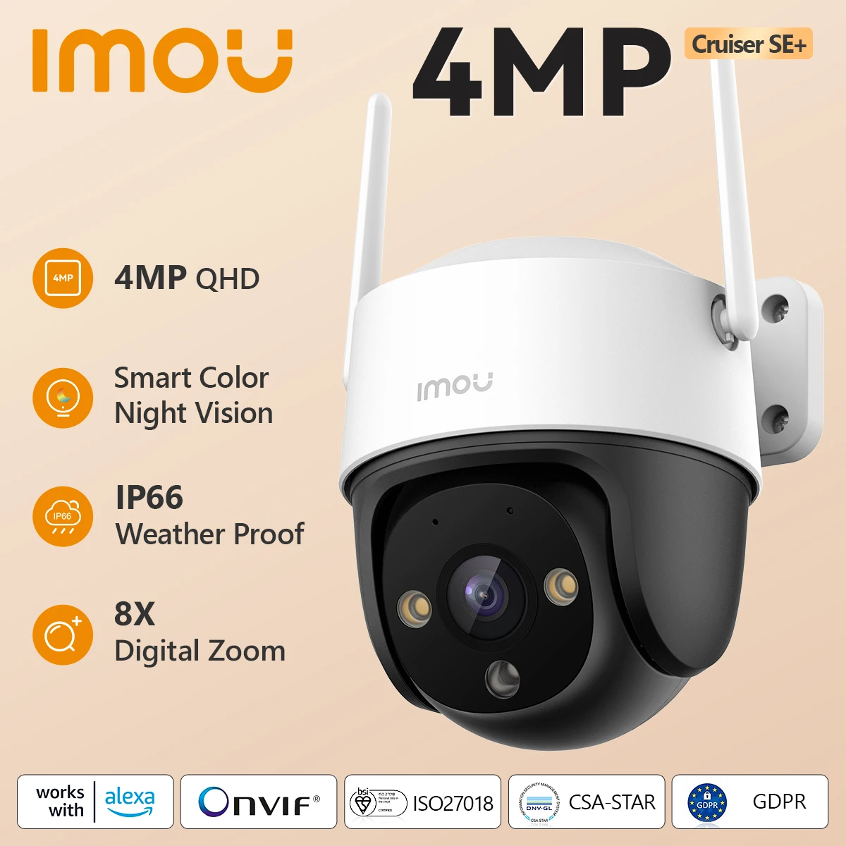 IMOU Cruiser SE + 1080P/4MP Outdoor Wi-Fi Camera Nachtzicht IP66 Weerbestendige 8X Digitale Zoom AI Menselijke Detectie Monitor