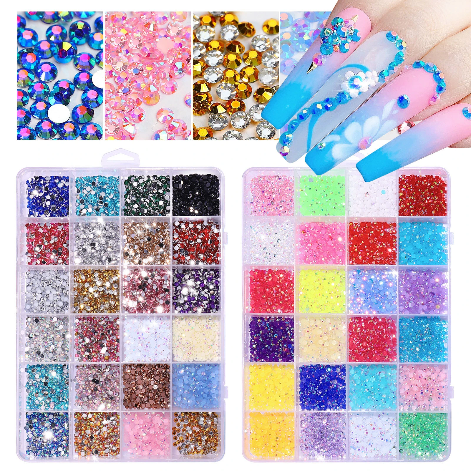 

3500Pcs/box Golden Bottom Flatback Resin AB nail Rhinestone Clear Crystal Glitter Gems Stones DIY 3D Nail Art Decorations