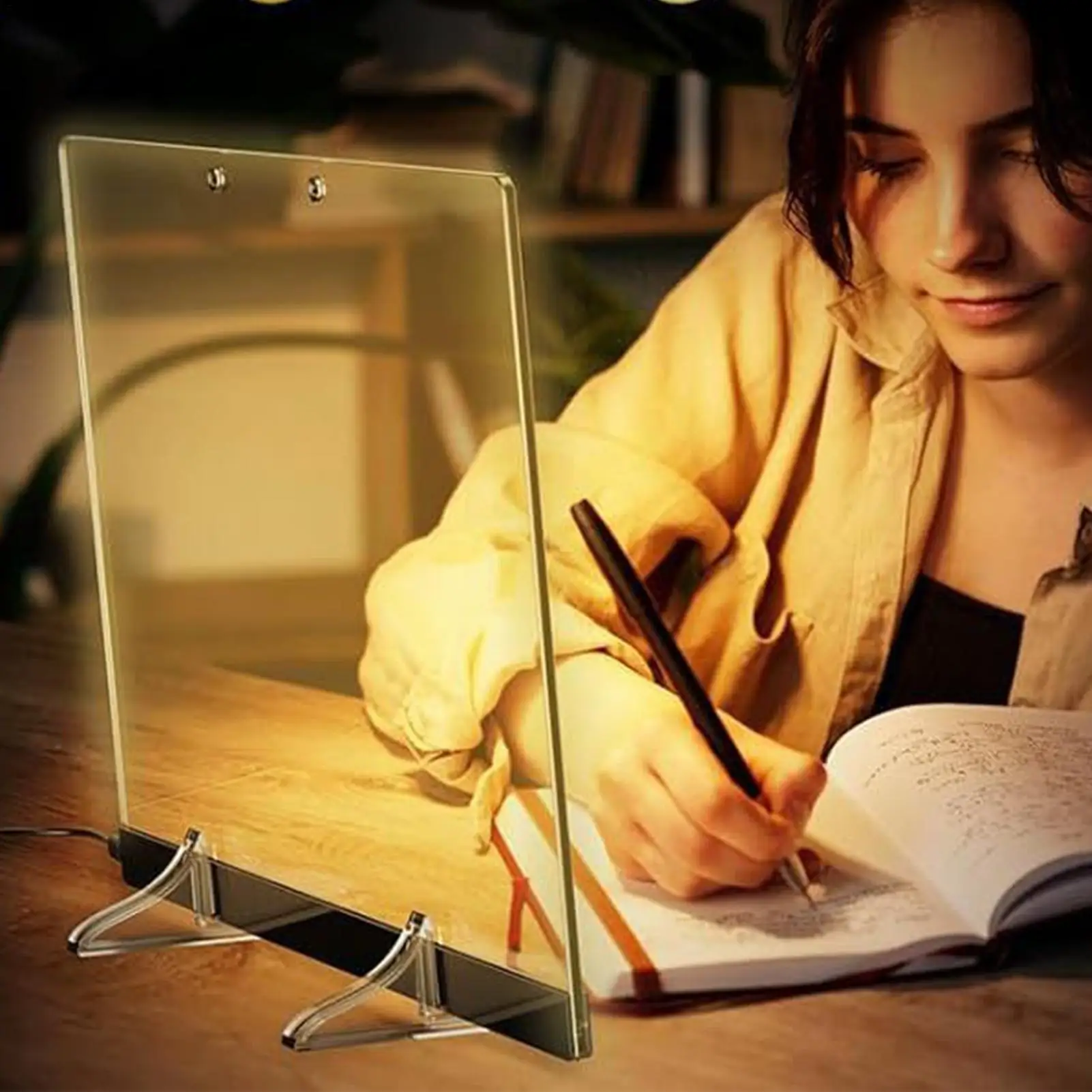 USB Rechargeable LED Light Up Writing Board Dry Erase Acrylic Note Pad with Stand 7 Color Pens for Memo Planner Bulletin Board