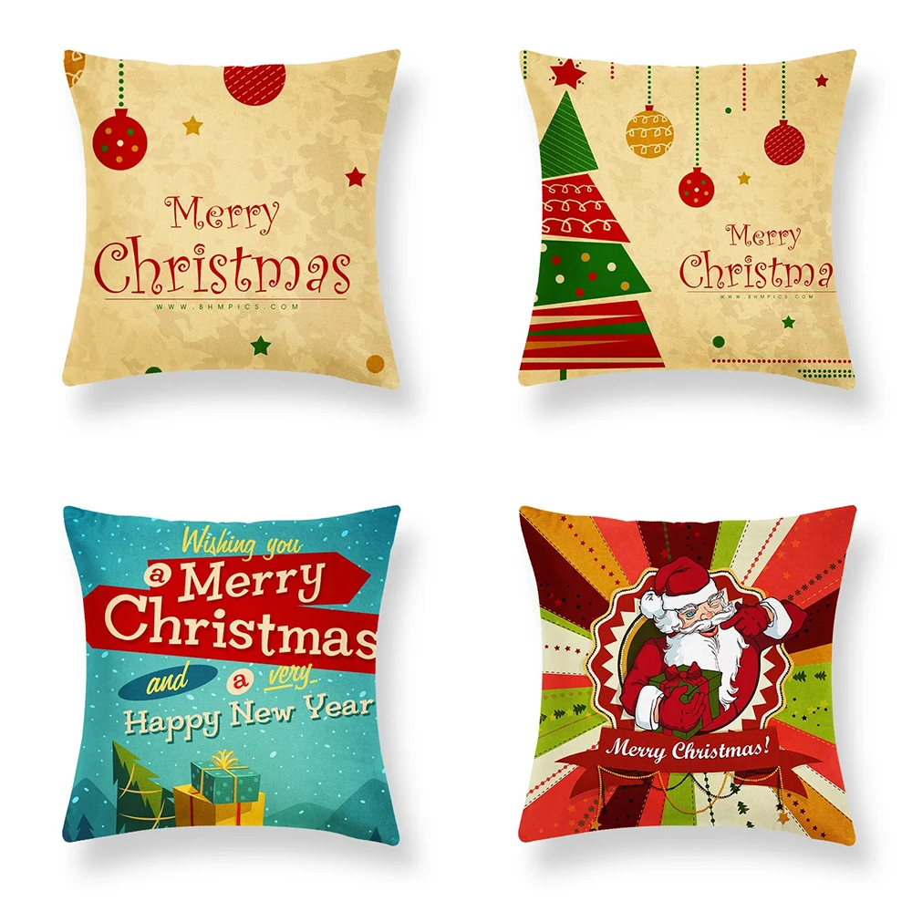 

Christmas Tree and Santa Claus Pattern Printed Home Decor Cushion Cover Living Room Sofa Pillow Cover