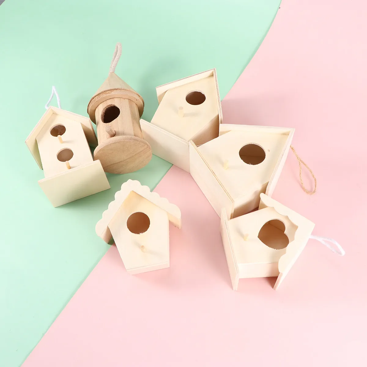 

Набор из 6 деревянных мини-клеток для птиц, неокрашенные, из твердой древесины, для росписи, настольное украшение, развивающий детский набор для творчества, с веревкой для подвешивания